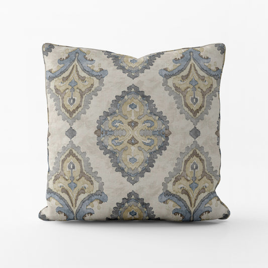 Decorative Pillows in Queen Harbor Blue Medallion Watercolor- Large Scale