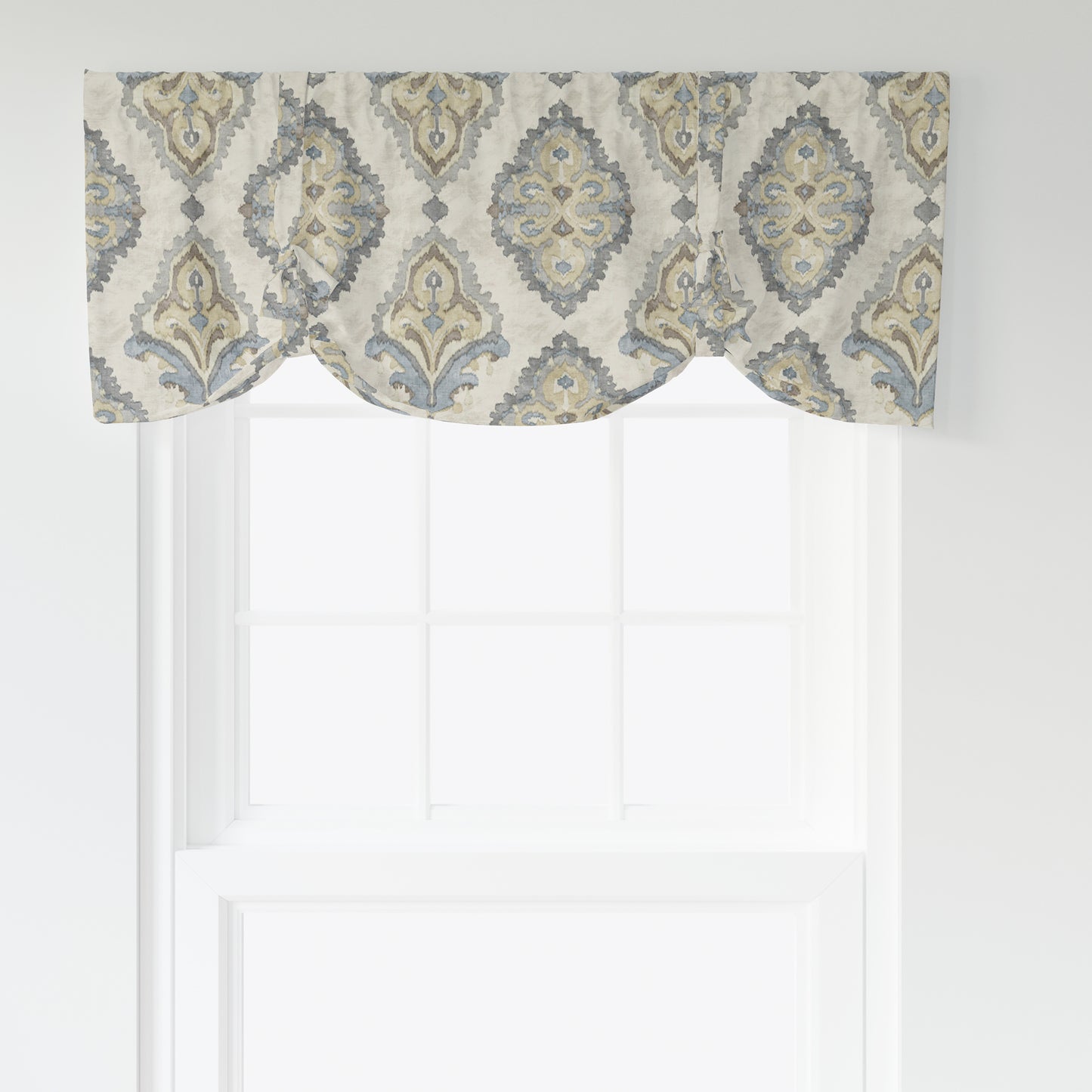 Tie-up Valance in Queen Harbor Blue Medallion Watercolor- Large Scale