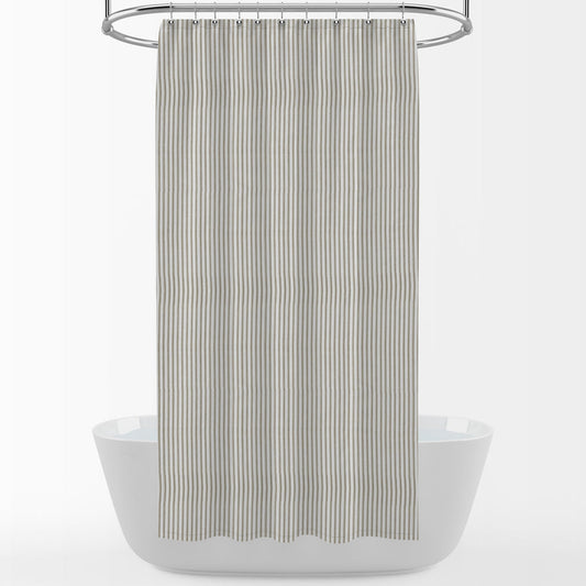 Stall (Narrow) Shower Curtain in Farmhouse Rustic Brown Ticking Stripe