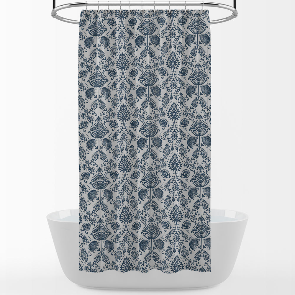 Stall (Narrow) Shower Curtain in Silas Italian Denim Blue Country Floral