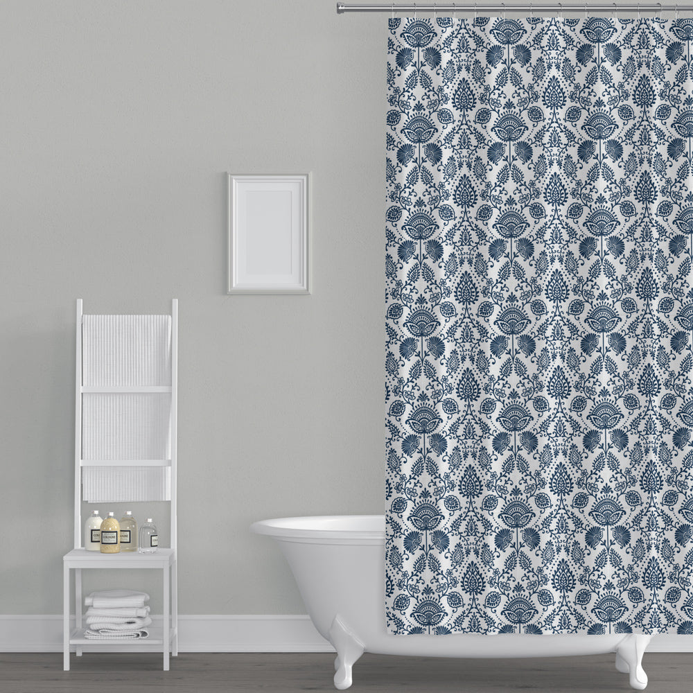 Stall (Narrow) Shower Curtain in Silas Italian Denim Blue Country Floral