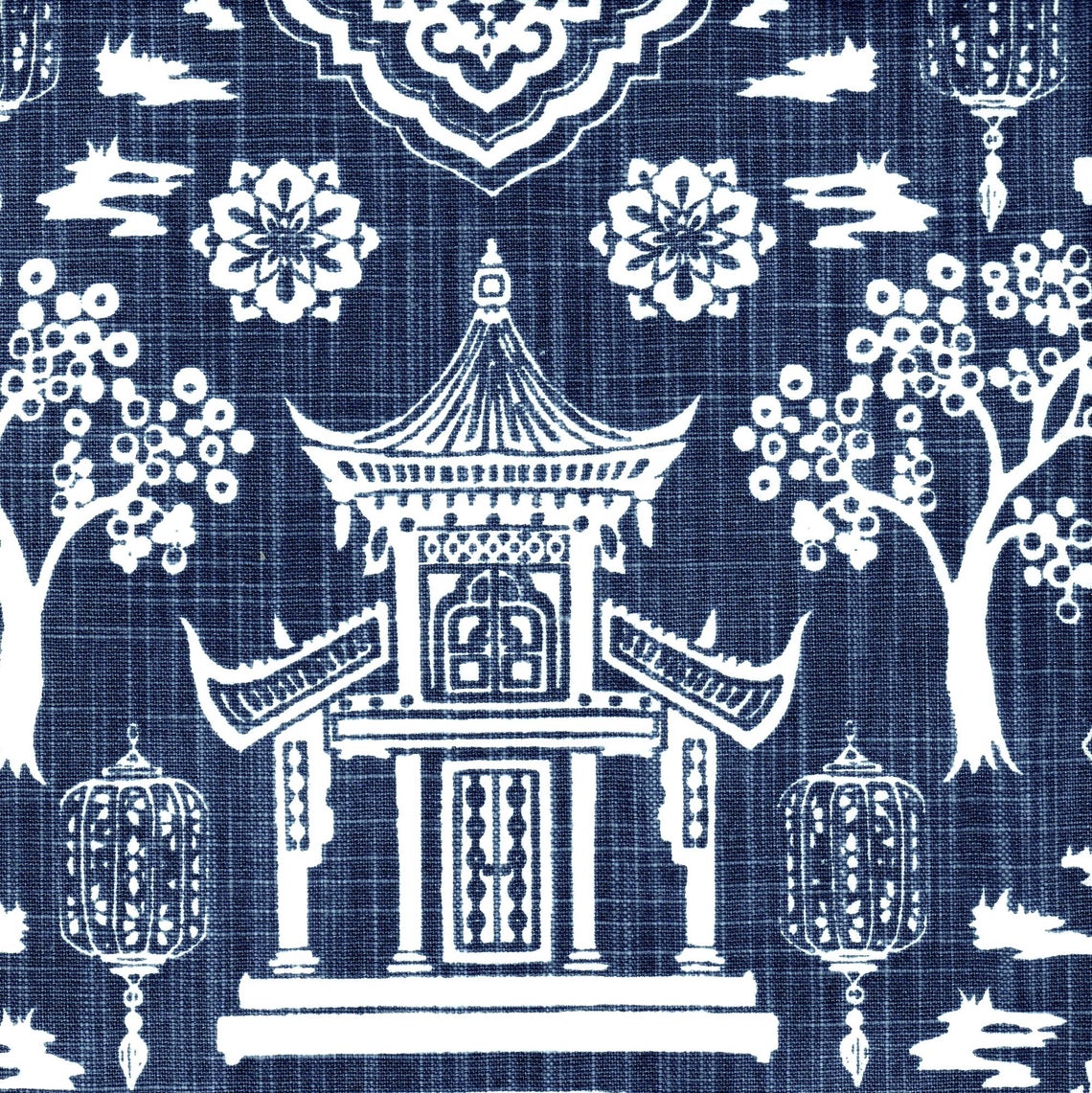 Stall (Narrow) Shower Curtain in Spirit Regal Navy Blue Oriental Toile