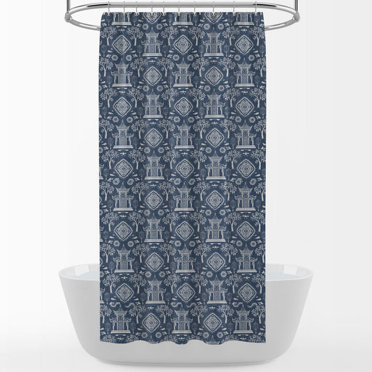 Stall (Narrow) Shower Curtain in Spirit Regal Navy Blue Oriental Toile