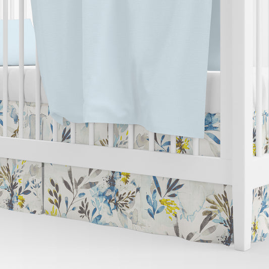 Tailored Crib Skirt in Sprigs Blue Wave Floral Watercolor