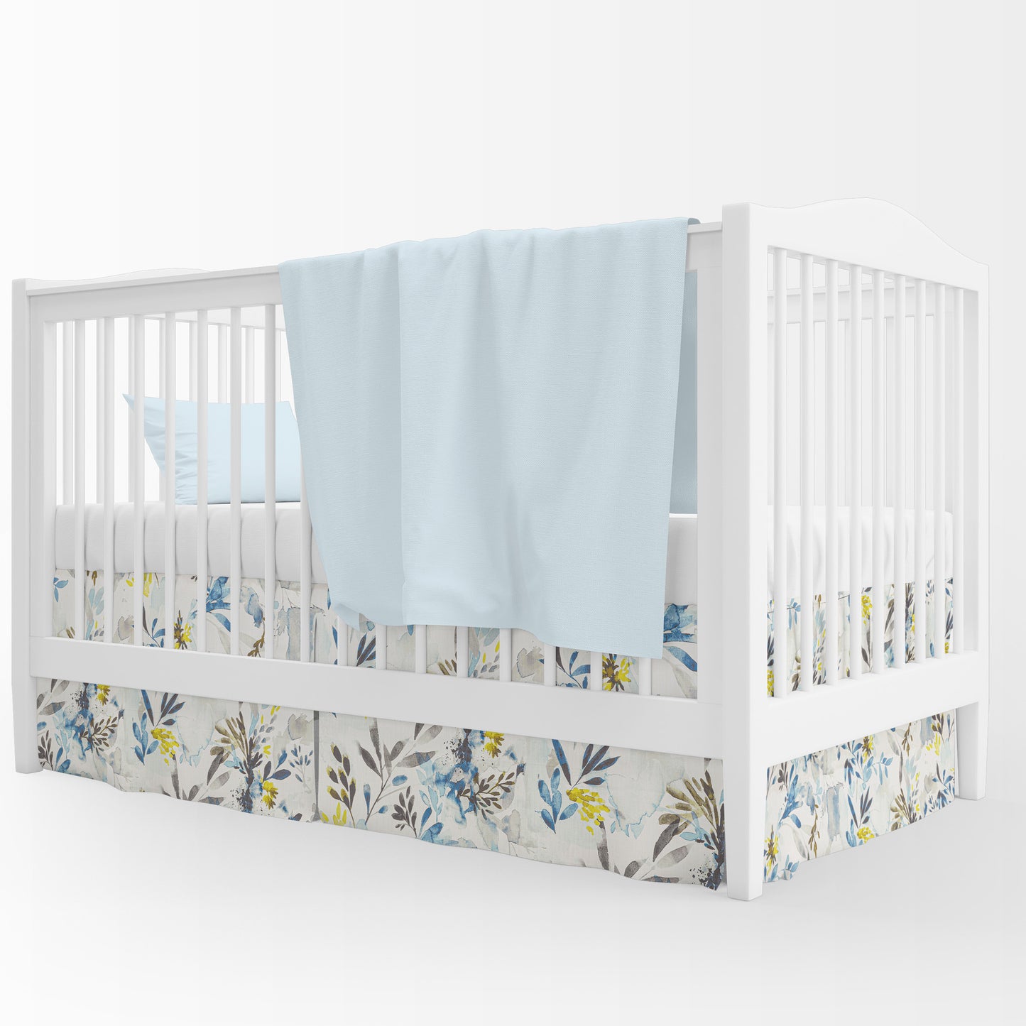 Tailored Crib Skirt in Sprigs Blue Wave Floral Watercolor