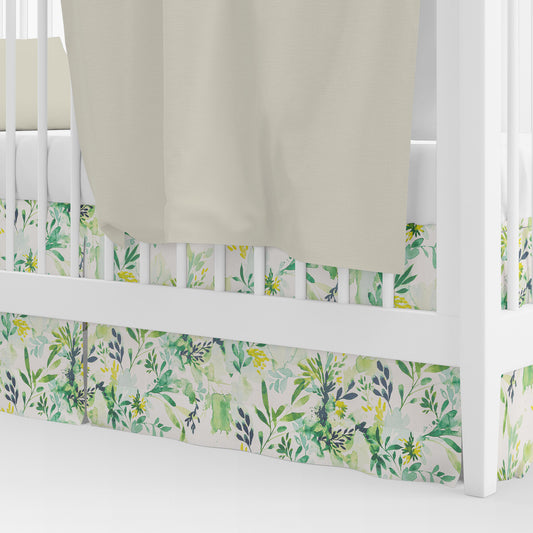 Tailored Crib Skirt in Sprigs Meadow Green Floral Watercolor