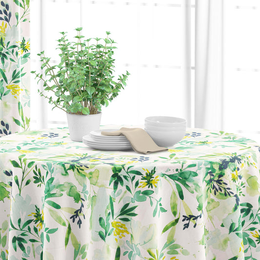 Round Tablecloth in Sprigs Meadow Green Floral Watercolor