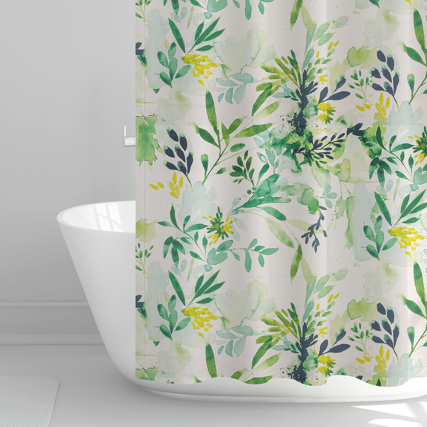 Shower Curtain in Sprigs Meadow Green Floral Watercolor