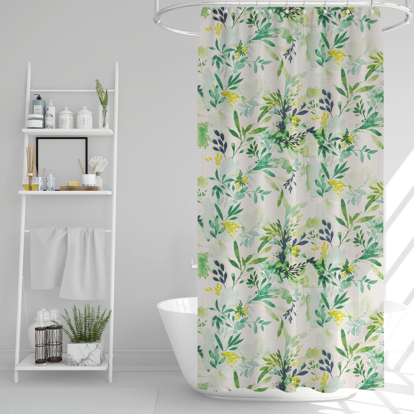 Stall (Narrow) Shower Curtain in Sprigs Meadow Green Floral Watercolor