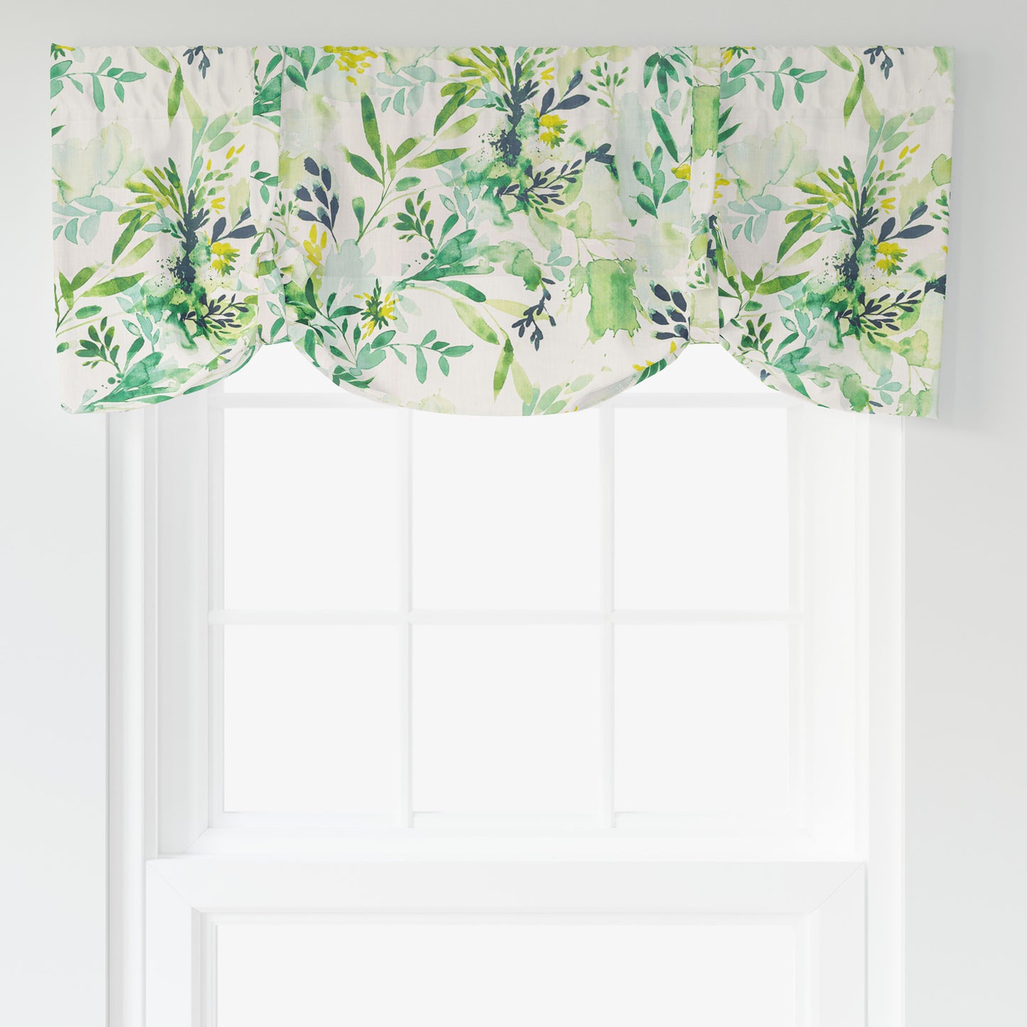 Tie-up Valance in Sprigs Meadow Green Floral Watercolor