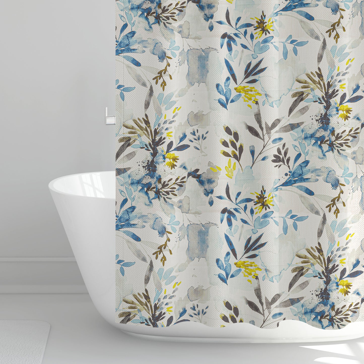 Shower Curtain in Sprigs Blue Wave Floral Watercolor