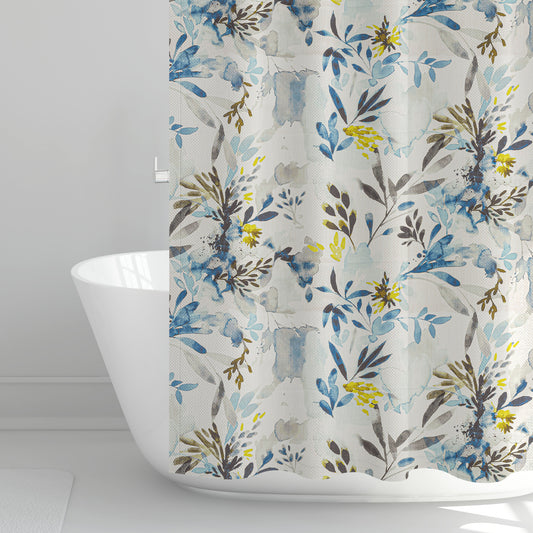 Stall (Narrow) Shower Curtain in Sprigs Blue Wave Floral Watercolor