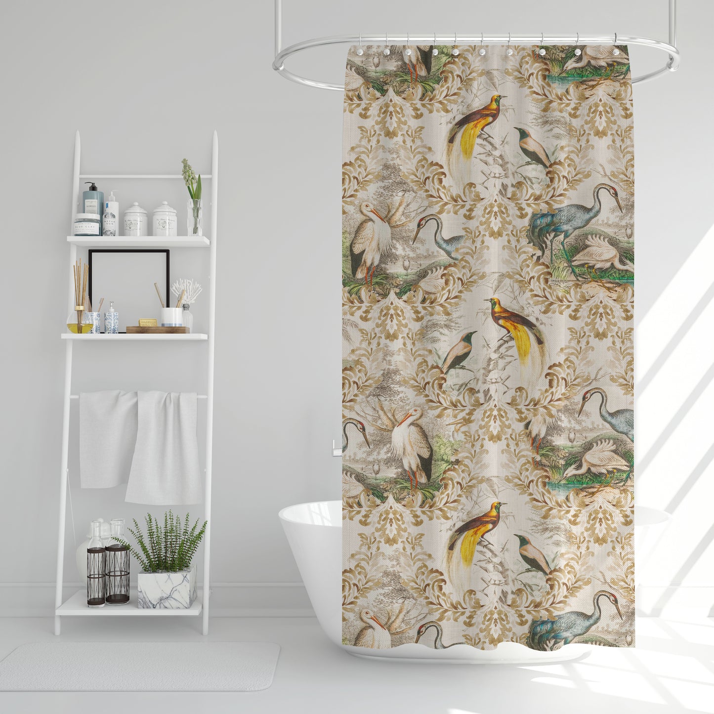 Shower Curtain in Wayward Natural Bird Toile