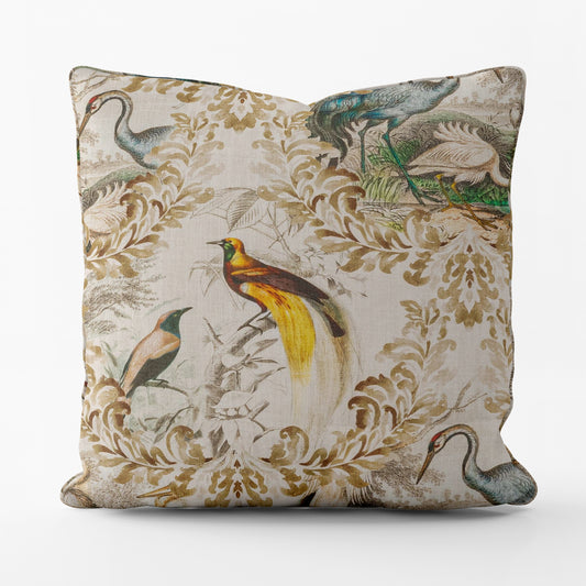 Decorative Pillows in Wayward Natural Bird Toile
