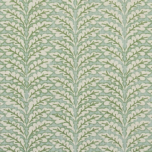 Stall (Narrow) Shower Curtain in Spencer Tendril Green and Pale Blue on Slub Linen Natural