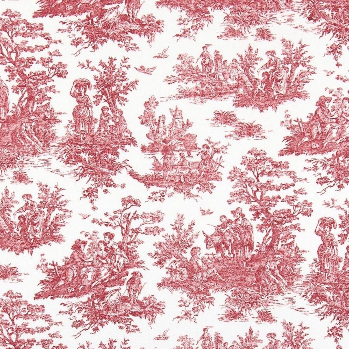 Gathered Bedskirt in Jamestown Pompeian Red Colonial Country Toile