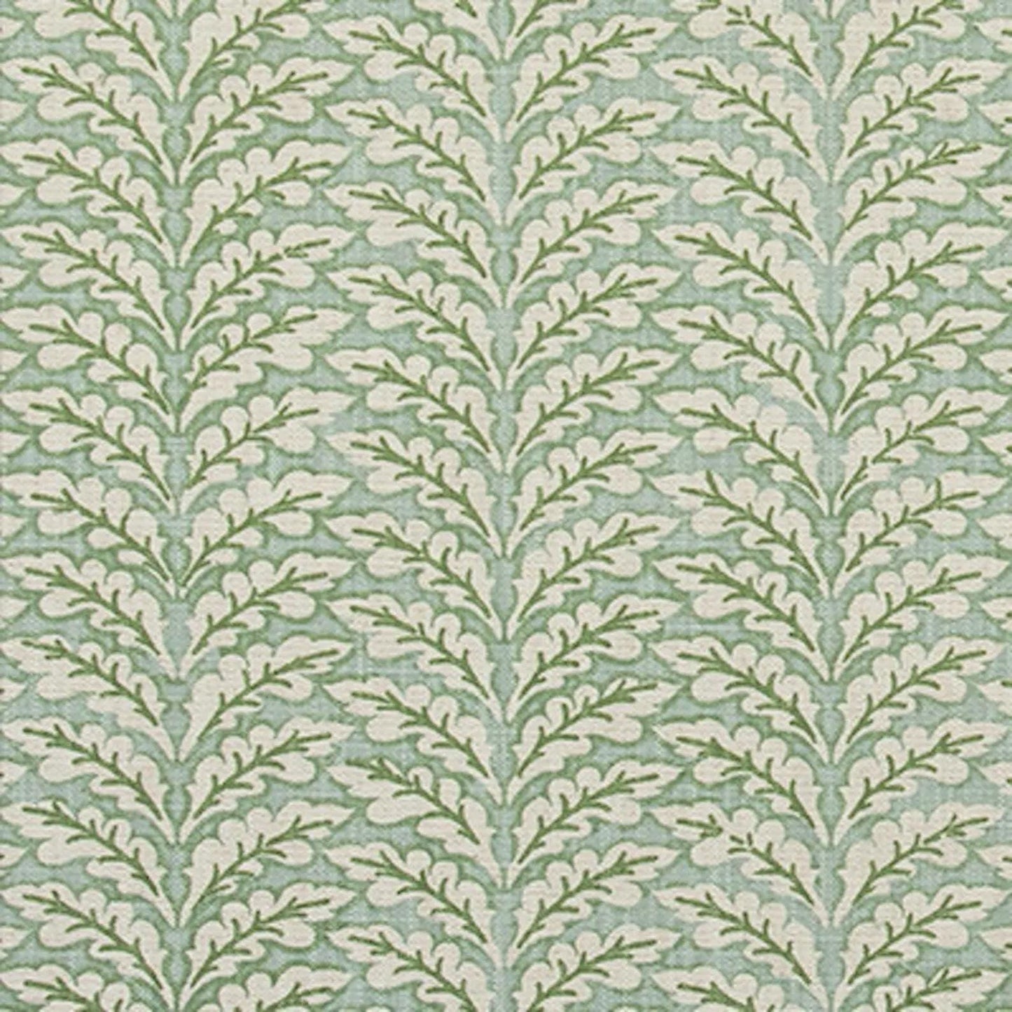 Decorative Throw Pillows in Spencer Tendril Green and Pale Blue on Slub Linen Natural