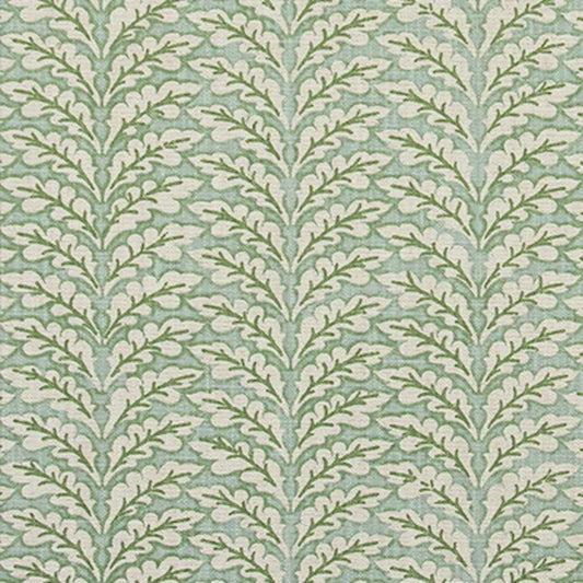 Decorative Throw Pillows in Spencer Tendril Green and Pale Blue on Slub Linen Natural