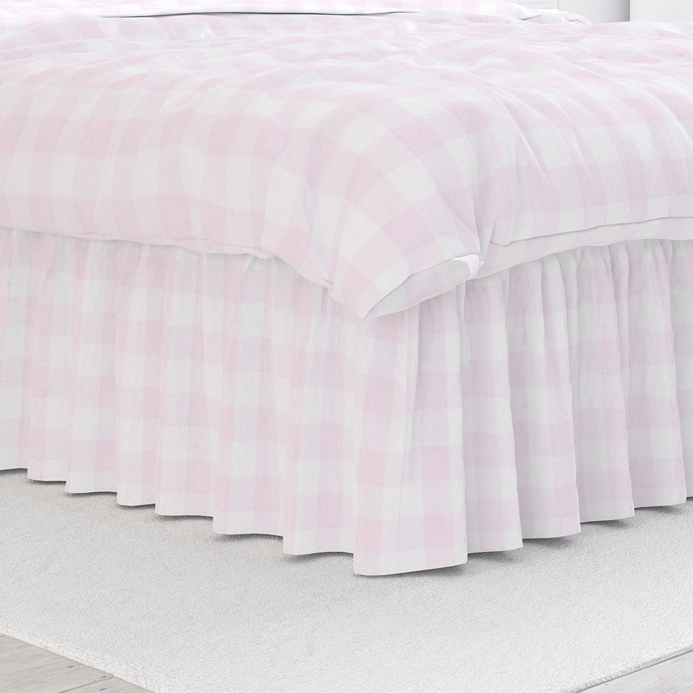 Gathered Bedskirt in Anderson Bella Pale Pink Buffalo Check Plaid