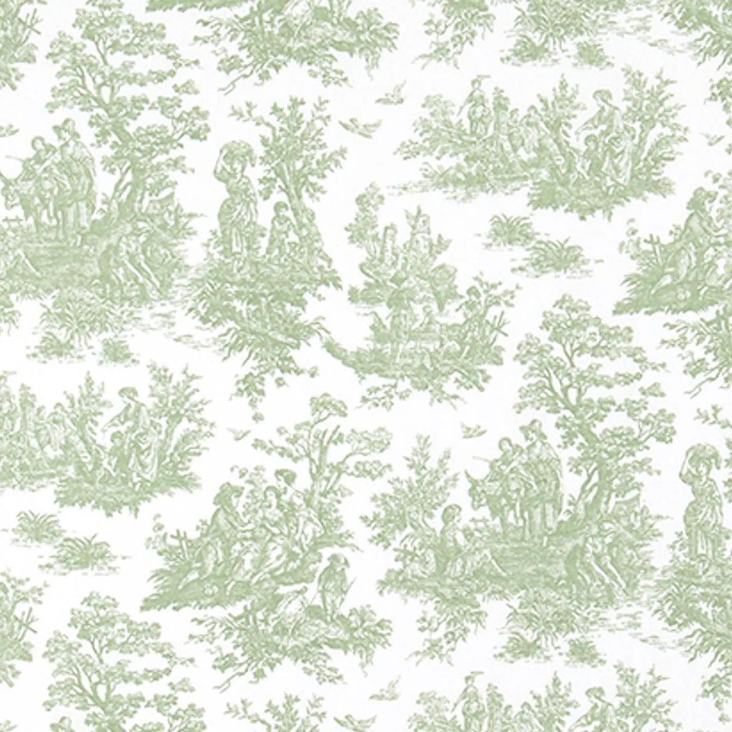 Gathered Bedskirt in Jamestown Sage Green Colonial Country Toile