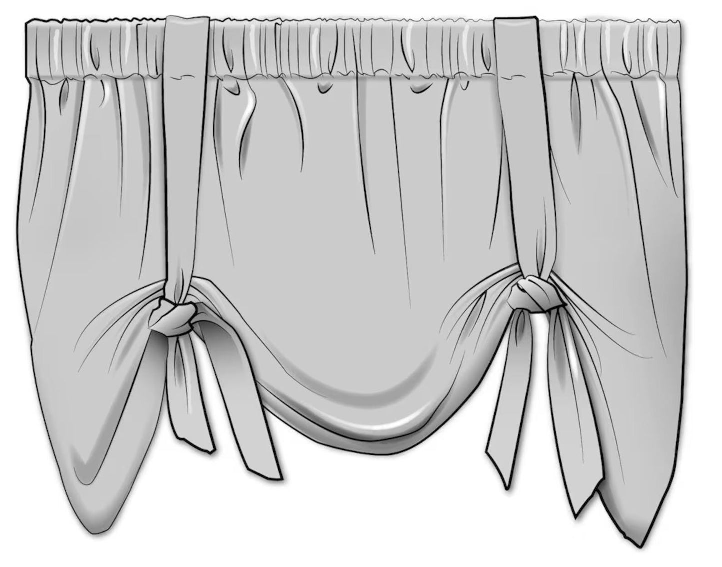Tie-up Valance in Spencer Tendril Green and Pale Blue on Slub Linen Natural