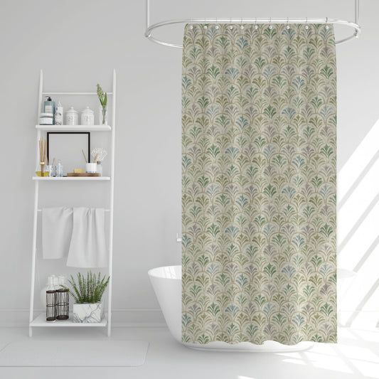 Stall (Narrow) Shower Curtain in Countess Bay Green Scallop Watercolor