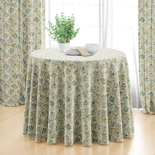 Round Tablecloth in Countess Bay Green Scallop Watercolor