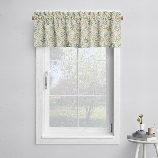 Tailored Valance in Countess Bay Green Scallop Watercolor