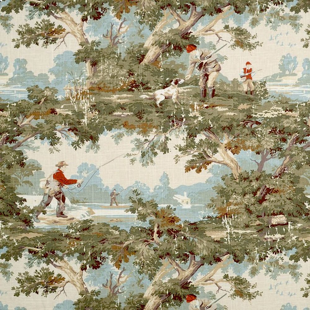 Fabric Cut Yardage in Avondale Vintage Sportsman Toile- Hunting, Fishing