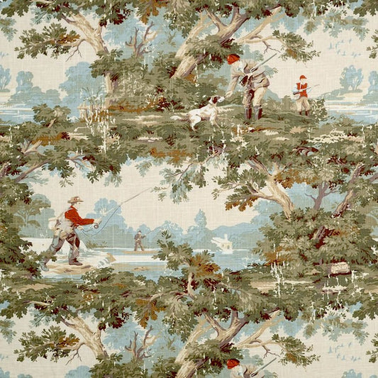 Fabric Cut Yardage in Avondale Vintage Sportsman Toile- Hunting, Fishing