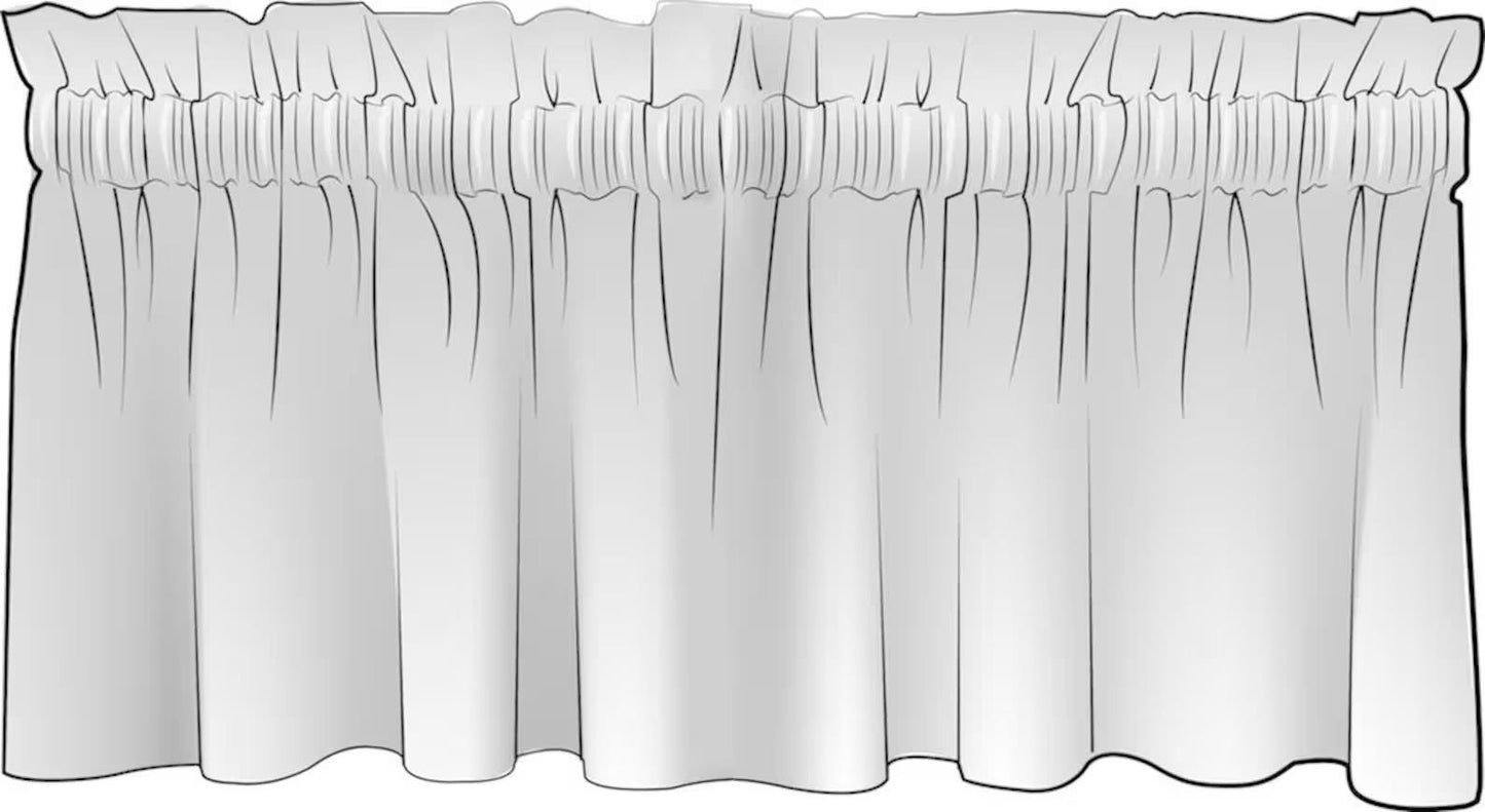 Tailored Valance in Spencer Tendril Green and Pale Blue on Slub Linen Natural