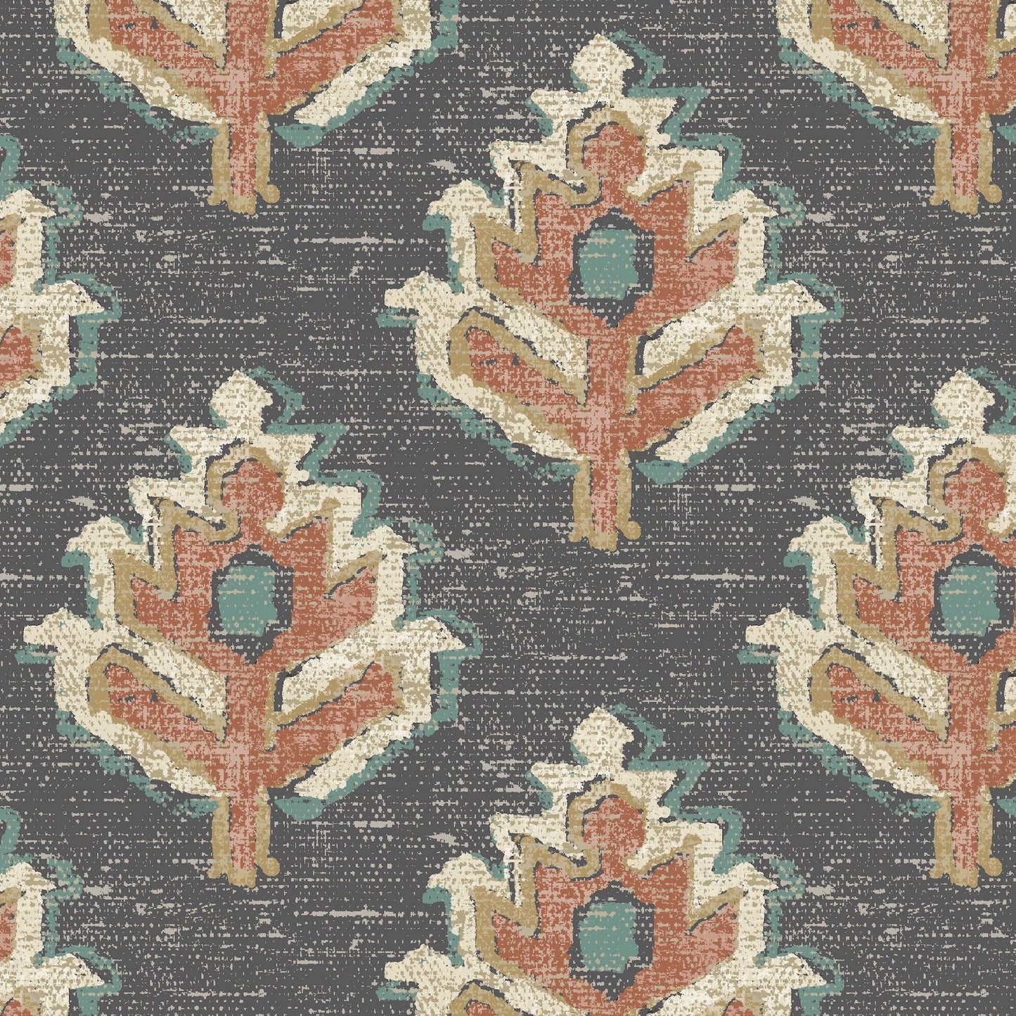 Fabric Cut Yardage in Carter Clay Block Print Botanical Design- Small Scale