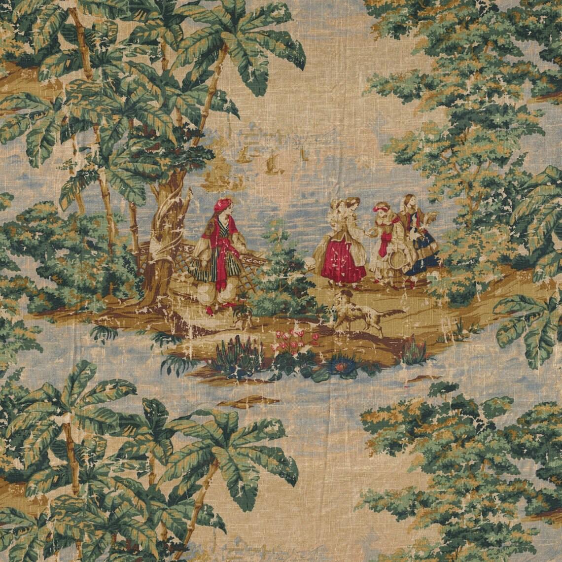 Fabric Cut Yardage in Bosporus Billiard Renaissance Toile- Blue, Green, Gold, Red