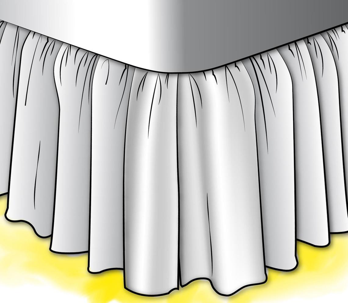 Gathered Bedskirt in Classic Shoreline Tan Ticking Stripe on White