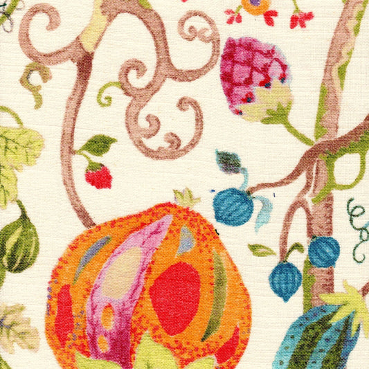 Back Tab Curtain Panels Pair in Tudor Summer Jacobean Floral, Tree of Life, Large Scale Multi-Color