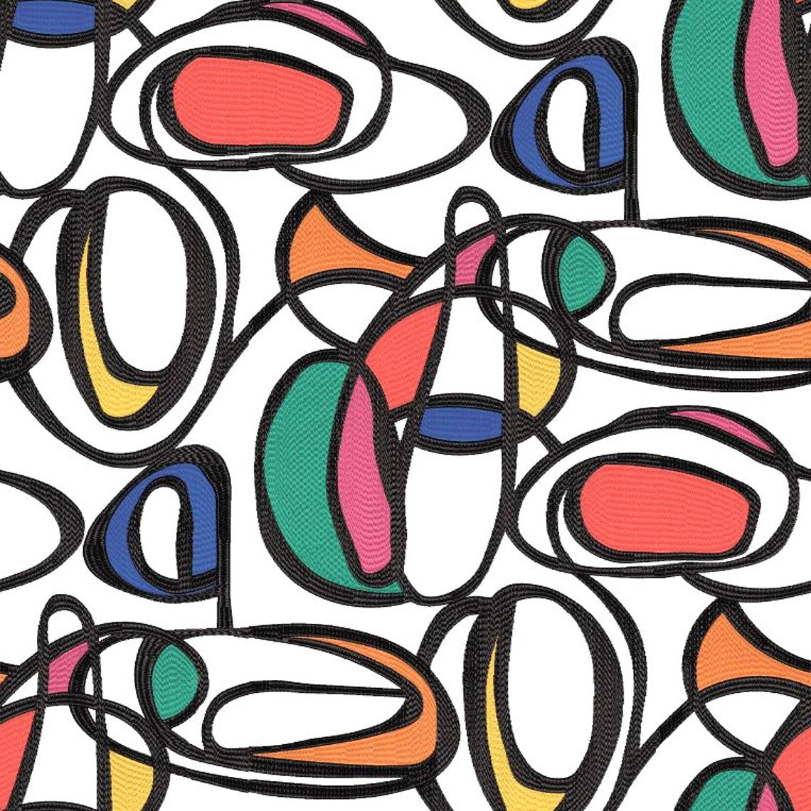 Back Tab Curtain Panels Pair in WOW Multi-Color Contemporary Pop Geometric, Large Scale - Red, Blue, Green, Magenta, Orange, Gold, Black & White