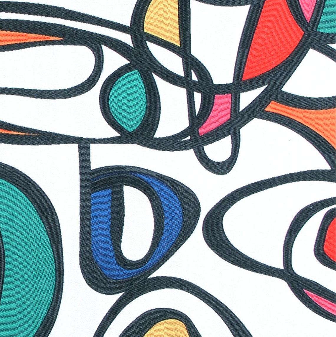 Back Tab Curtain Panels Pair in WOW Multi-Color Contemporary Pop Geometric, Large Scale - Red, Blue, Green, Magenta, Orange, Gold, Black & White