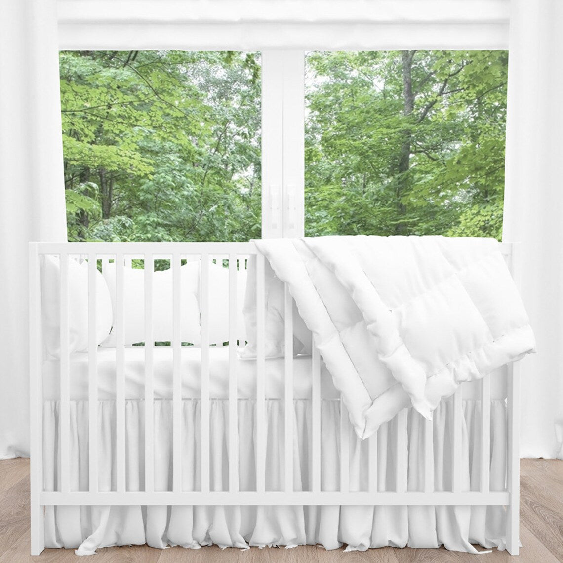 Gathered Crib Skirt in Aaron Ink Black Windowpane Plaid