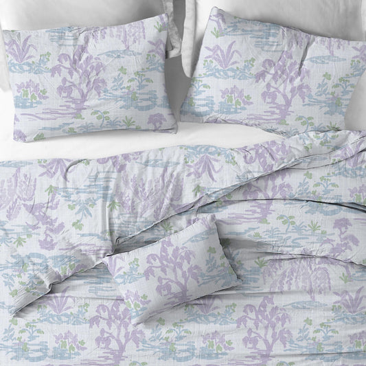 Duvet Cover in Meadow Orchid Lavender Watercolor Toile Landscape