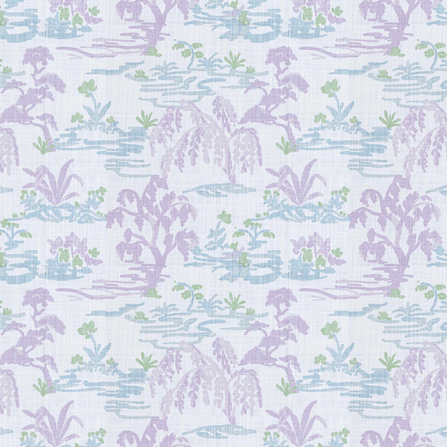 Shower Curtain in Meadow Orchid Lavender Watercolor Toile Landscape