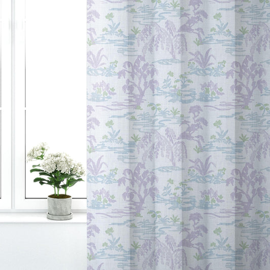 Pinch Pleated Curtains in Meadow Orchid Lavender Watercolor Toile Landscape