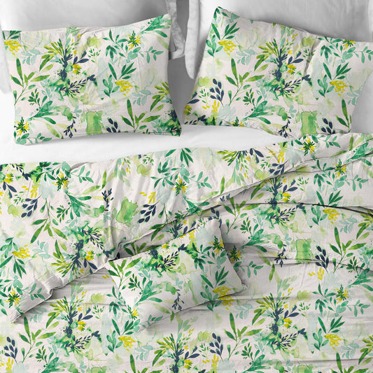 Duvet Cover in Sprigs Meadow Green Floral Watercolor