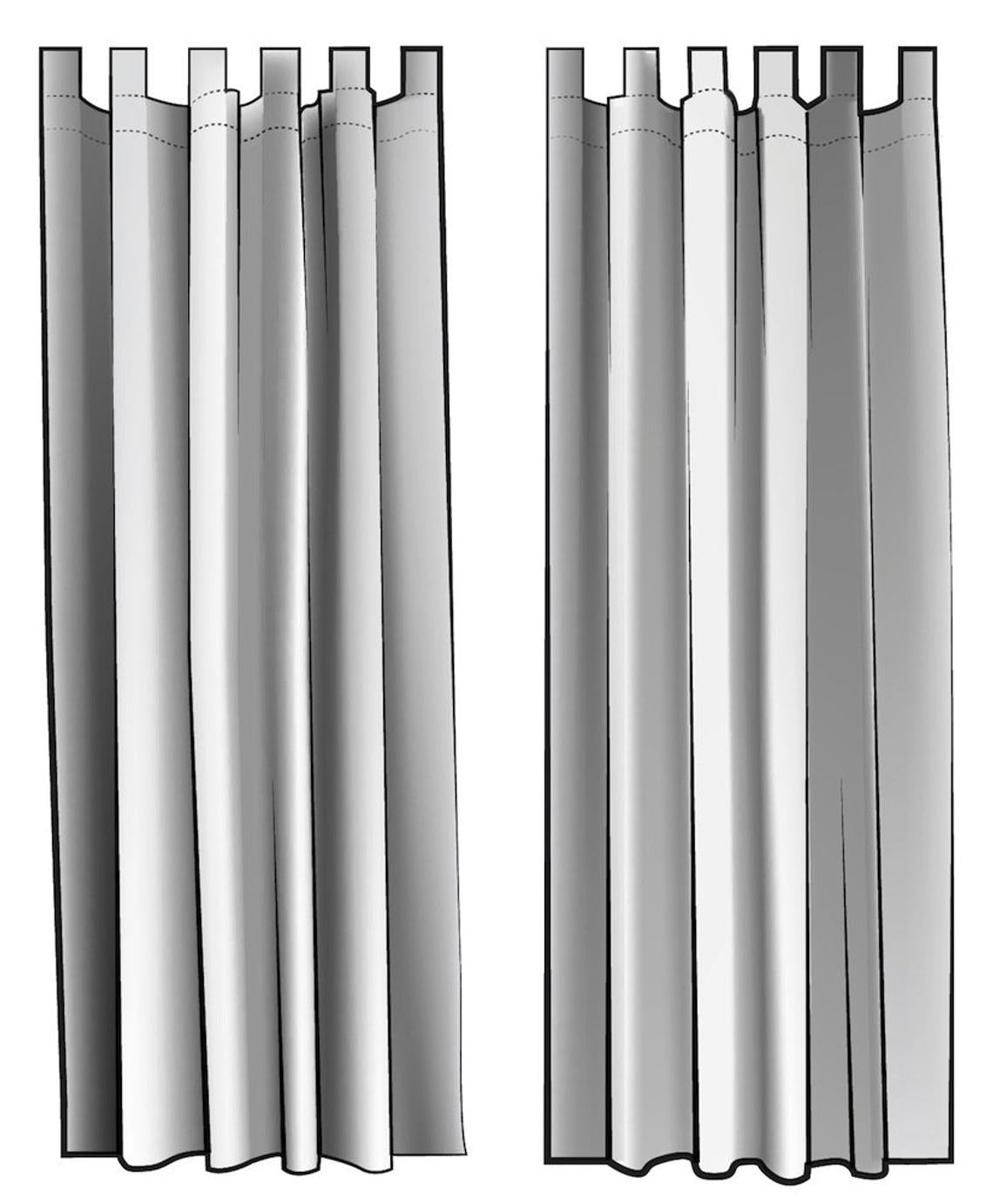 back tab curtain panels pair in Classic Mist Blue Ticking Stripe on White