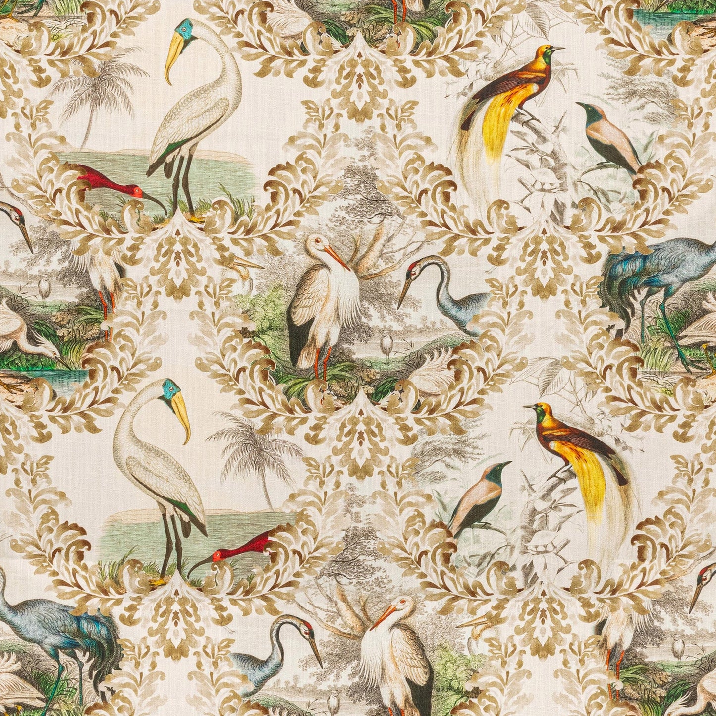 Back Tab Curtain Panels Pair in Wayward Natural Bird Toile