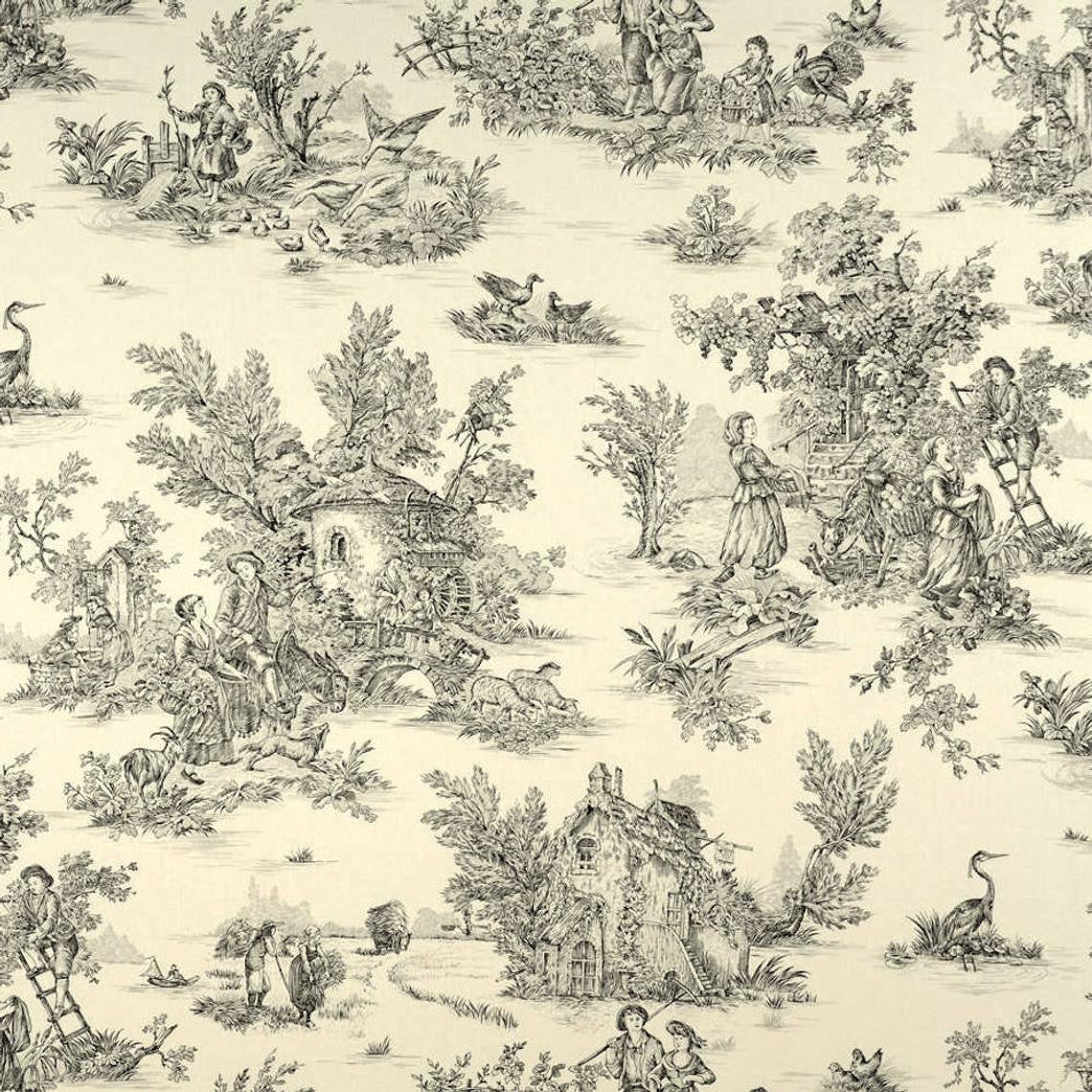 bed scarf in pastorale #1 black on cream french country toile