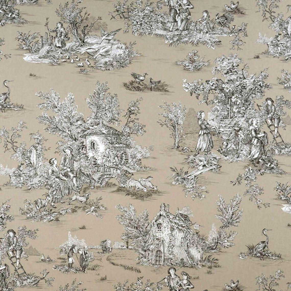 rod pocket curtain panels pair in pastorale #81 light brown french country toile
