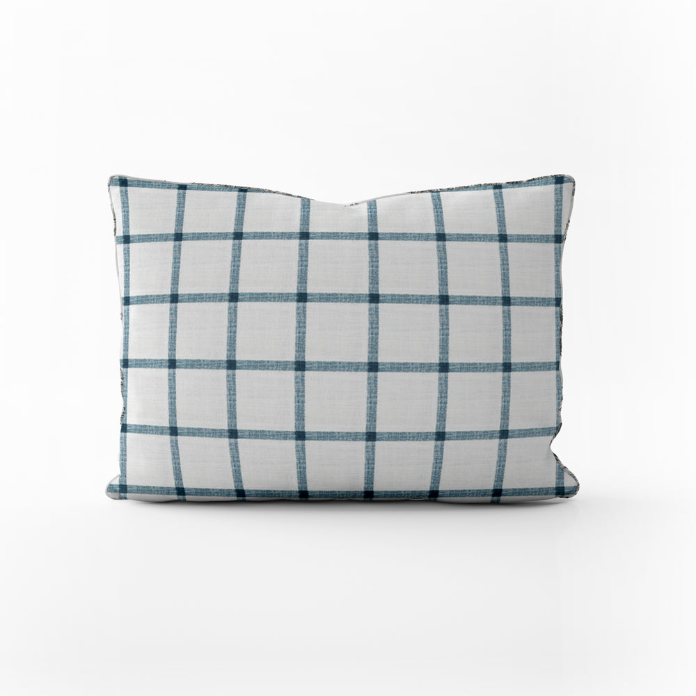 decorative pillows in aaron italian denim blue windowpane plaid oblong 16" x 12"