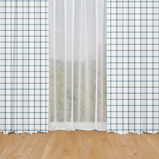 rod pocket curtain panels pair in aaron italian denim blue windowpane plaid