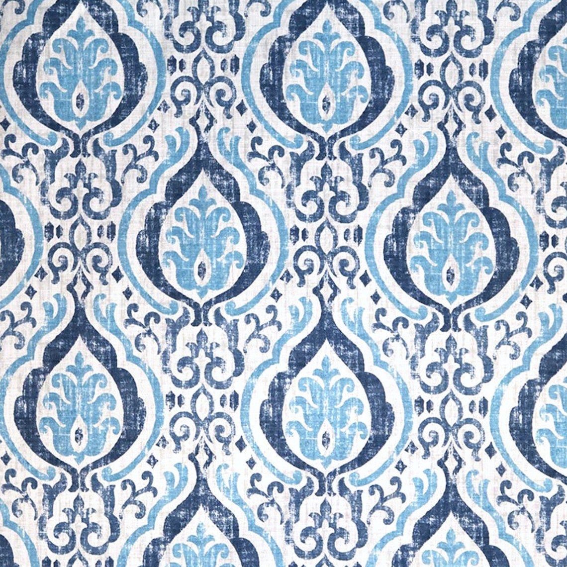 rod pocket curtain panels pair in alahambra sapphire blue damask medallion