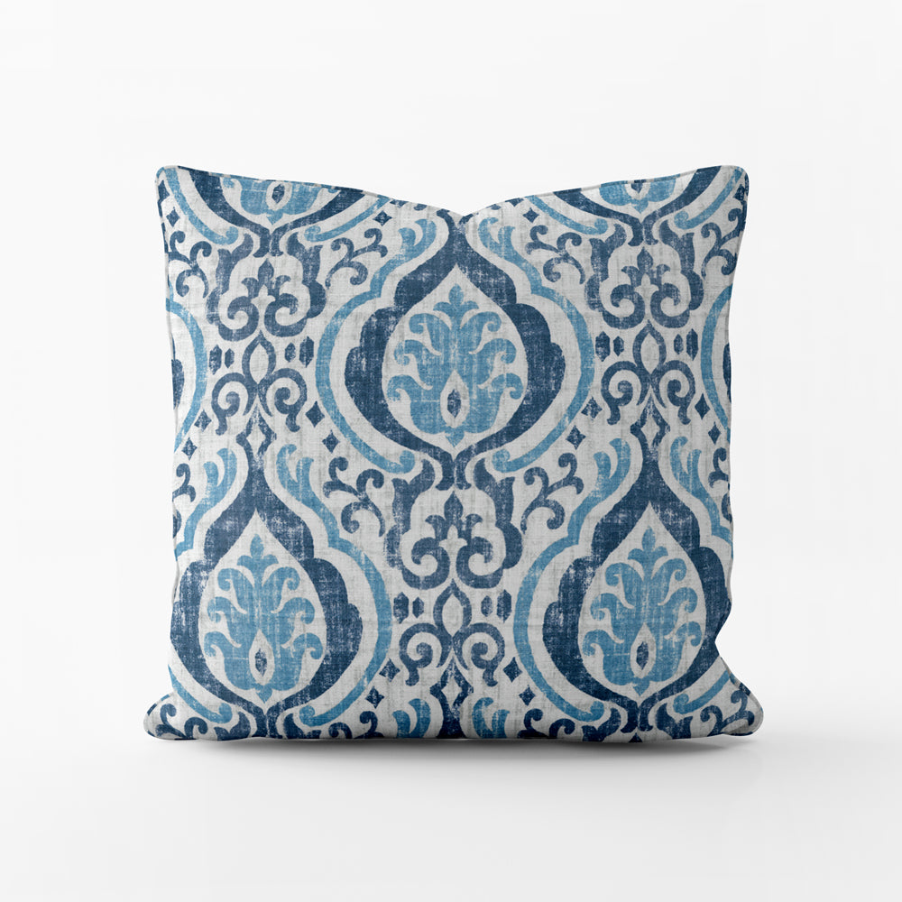 decorative pillows in alahambra sapphire blue damask medallion